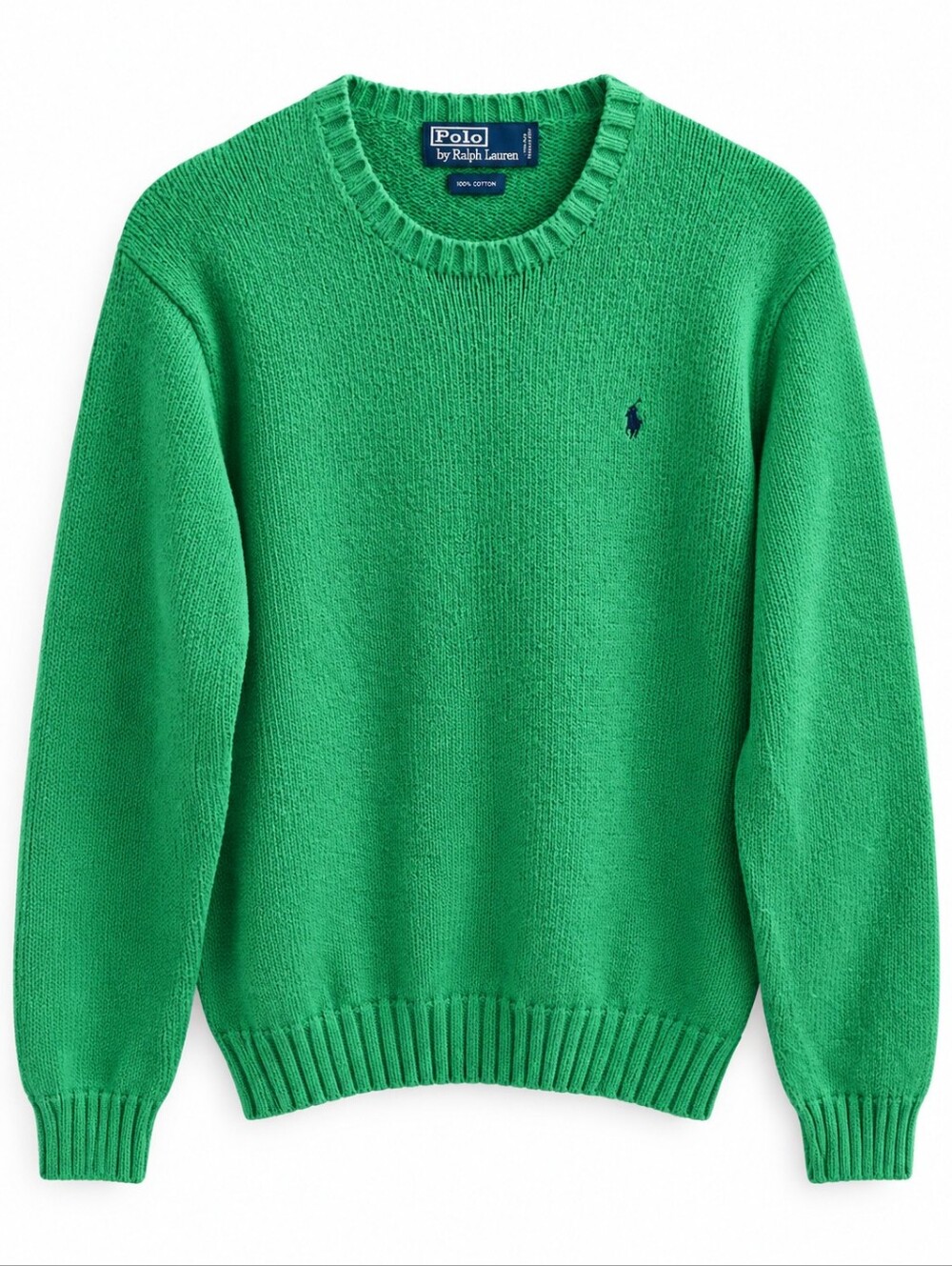 Vintage 80s 90s Polo Ralph Lauren Apple Green Cotton Crewneck, L navy Pony